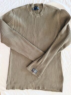 Vintage Guess Men's Ribbed Crewneck Sweater - Olive Green